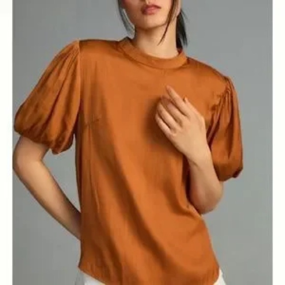 NWT Anthropologie Mock-Neck Puff-Sleeve Blouse Sz S